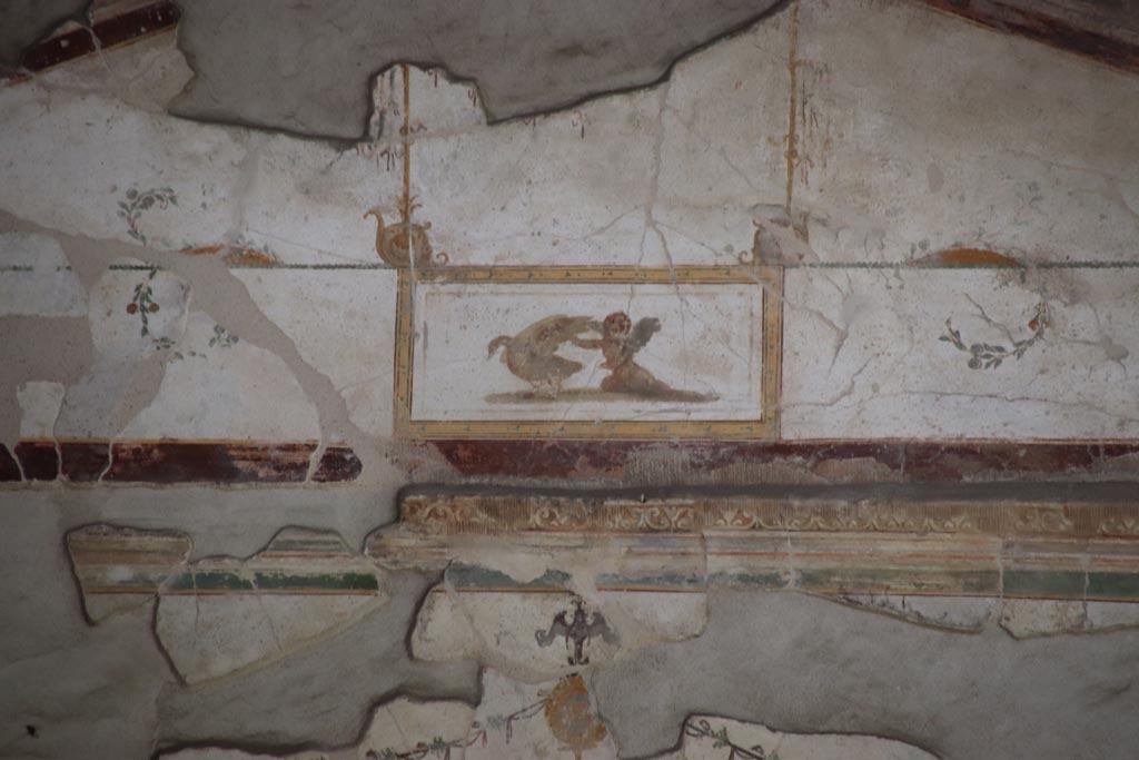 Villa of Poppaea, Oplontis, May 2024.
Area 60, detail of painted decoration from north wall above doorway to room 97. Photo courtesy of Klaus Heese.