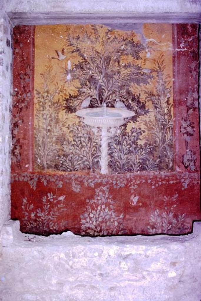 Oplontis, 1977. Room 61, south wall, looking through the window from room 65. Photo by Stanley A. Jashemski.
Source: The Wilhelmina and Stanley A. Jashemski archive in the University of Maryland Library, Special Collections (See collection page) and made available under the Creative Commons Attribution-Non Commercial License v.4. See Licence and use details. J77f0224