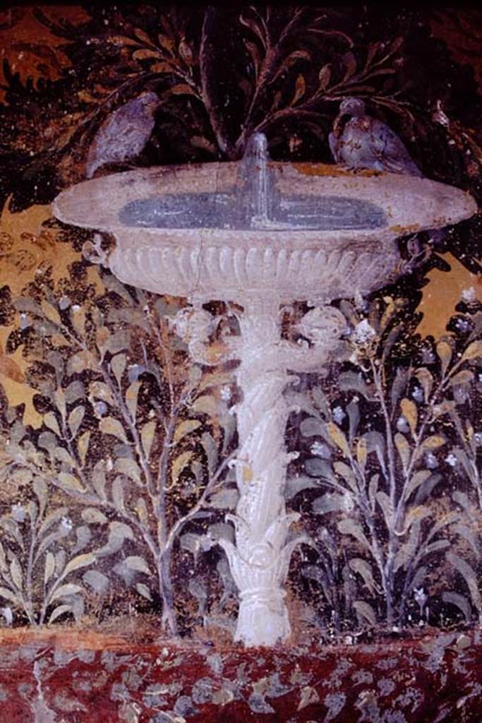 Oplontis, 1976.Room 61, detail of fountain from south wall. Photo by Stanley A. Jashemski.
Source: The Wilhelmina and Stanley A. Jashemski archive in the University of Maryland Library, Special Collections (See collection page) and made available under the Creative Commons Attribution-Non Commercial License v.4. See Licence and use details. J76f0394