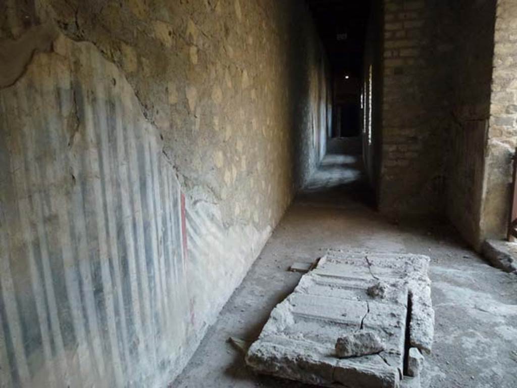 Oplontis, September 2011. Looking west along corridor 62 with plaster-cast, from room 63. Photo courtesy of Michael Binns.