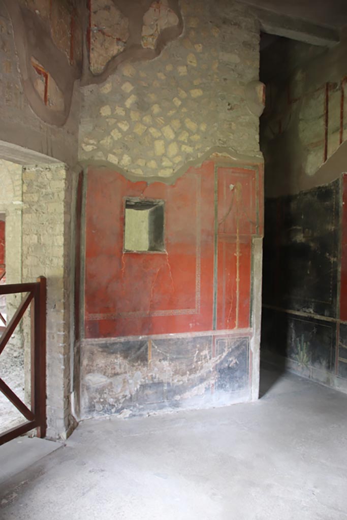 Oplontis Villa of Poppea, May 2024.
Room 66, looking towards south wall with niche, with corridor 77 on right. Photo courtesy of Klaus Heese.