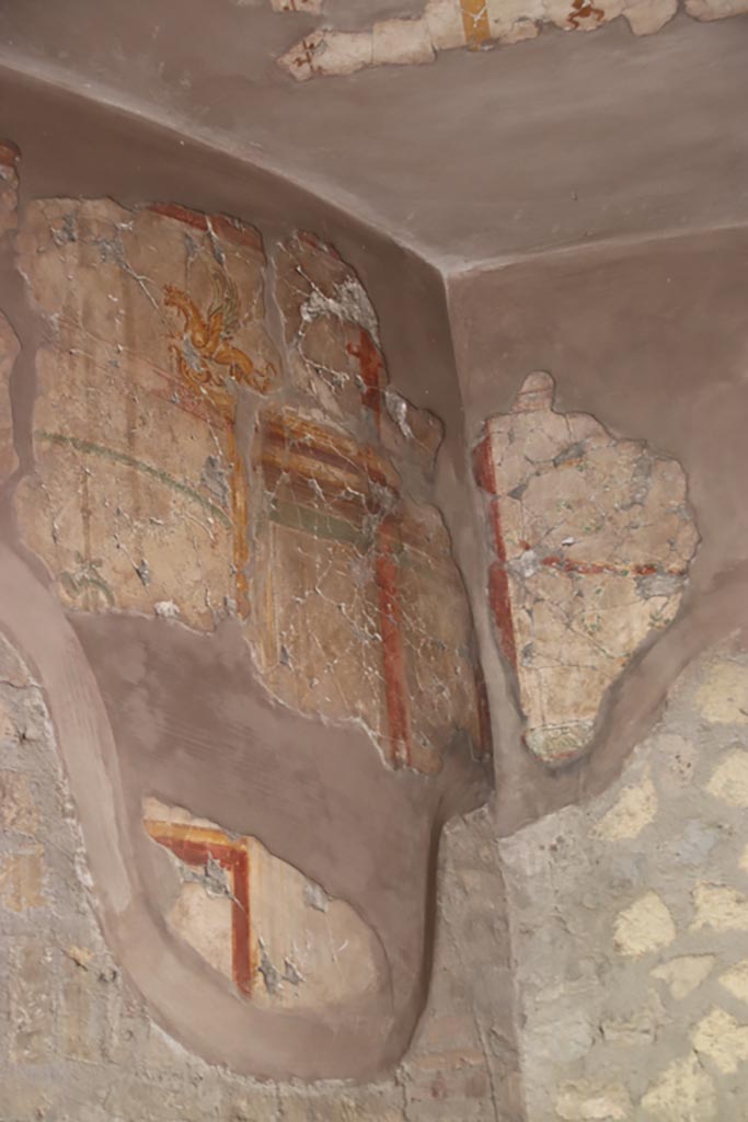 Oplontis Villa of Poppea, May 2024.
Room 66, detail of painted decoration above window into room 78. Photo courtesy of Klaus Heese.