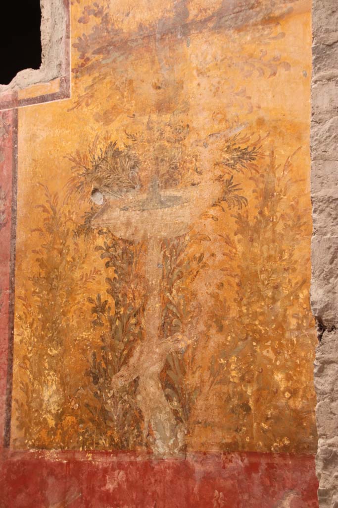 Oplontis Villa of Poppea, October 2020.
Room 68, wall painting of square fountain from the west wall at the northern end. Photo courtesy of Klaus Heese.