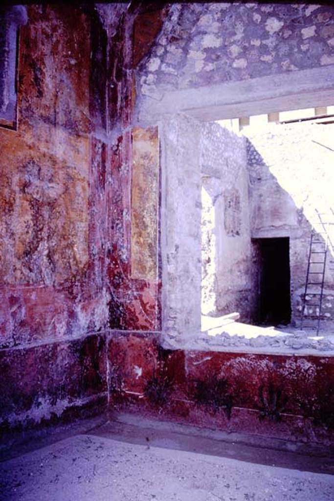 Oplontis, 1977. Room 68, north-west corner and north wall with window into room 69. Looking across room 69, to doorway of room 71. Photo by Stanley A. Jashemski.
Source: The Wilhelmina and Stanley A. Jashemski archive in the University of Maryland Library, Special Collections (See collection page) and made available under the Creative Commons Attribution-Non Commercial License v.4. See Licence and use details. J77f0371