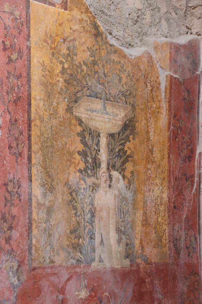 Oplontis Villa of Poppea, September 2021.
Room 68, detail of panel at south end of east wall. Photo courtesy of Klaus Heese.