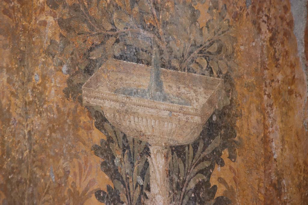 Oplontis Villa of Poppea, September 2021.
Room 68, detail of square fountain of panel at south end of east wall. Photo courtesy of Klaus Heese.