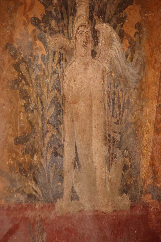 Oplontis Villa of Poppea, October 2020.
Room 68, detail of fsupport for fountain at south end of east wall. Photo courtesy of Klaus Heese.
