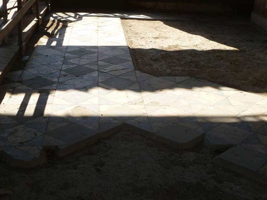 Oplontis, May 2011. Room 69, with decorative floor of opus sectile, looking west.
Photo courtesy of Michael Binns.
