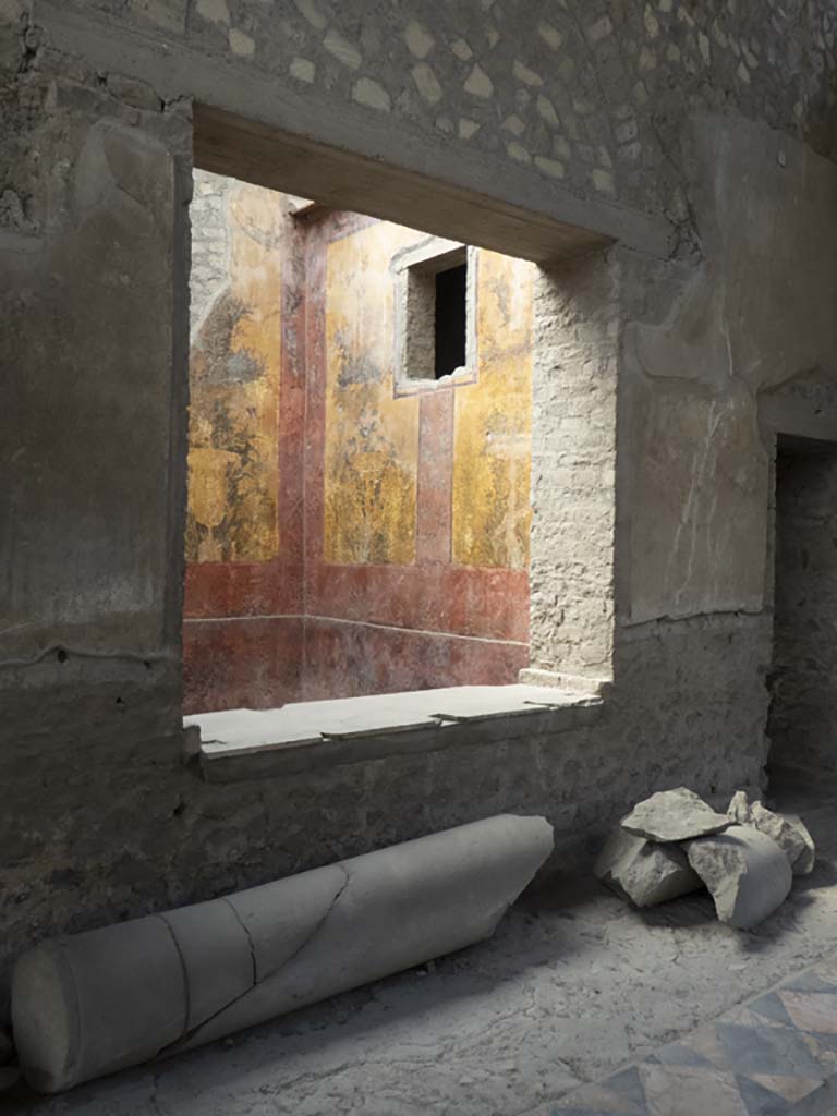 Oplontis Villa of Poppea, September 2017.
Room 69, south wall with window to room 68, and broken column below.
Foto Annette Haug, ERC Grant 681269 DÉCOR.