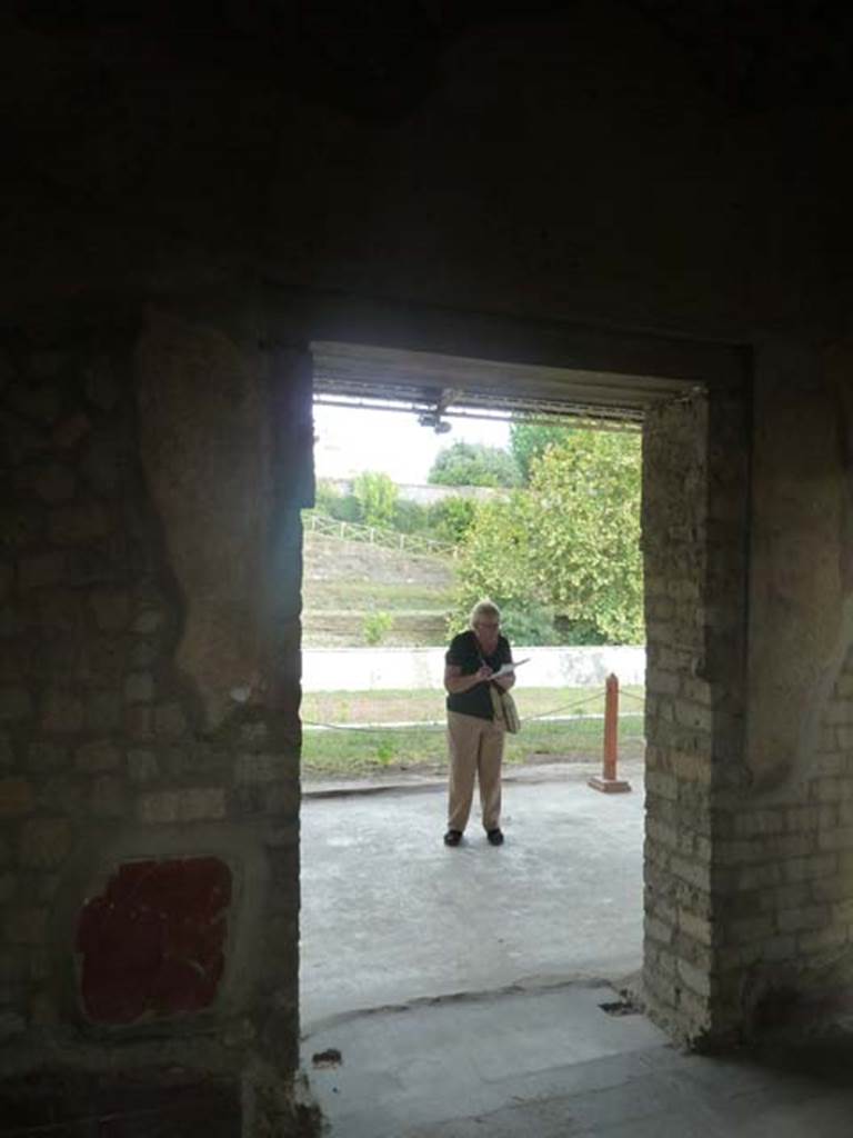 Oplontis, September 2015. Room 72, east wall with doorway to Portico 60.
