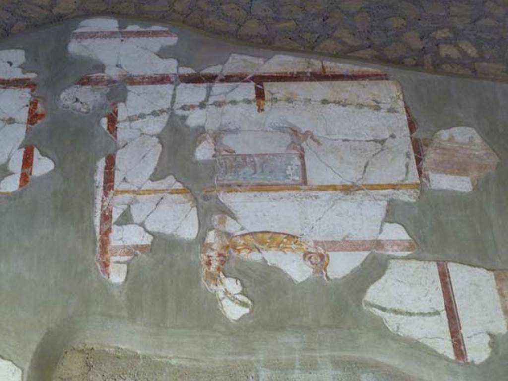 Oplontis, May 2011. Room 83 above doorway, painting with swans and landscape on south wall of room 81.
Photo courtesy of Michael Binns.