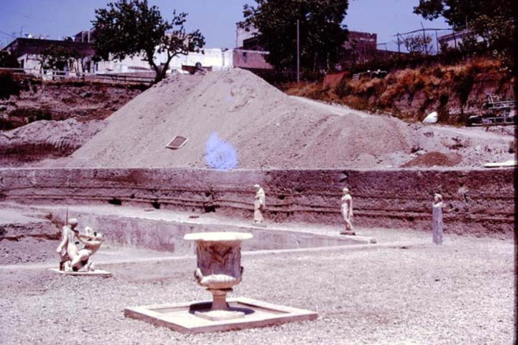 Oplontis Villa of Poppea, 1978. Area 98, looking north-east from terrace92, with statues in their original places. 
Photo by Stanley A. Jashemski.   
Source: The Wilhelmina and Stanley A. Jashemski archive in the University of Maryland Library, Special Collections (See collection page) and made available under the Creative Commons Attribution-Non Commercial License v.4. See Licence and use details.
J78f0076


