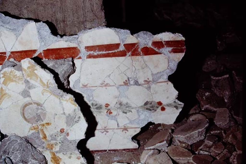 Oplontis Villa of Poppea, 1975. Detail of pattern on fragments. Photo by Stanley A. Jashemski.
Source: The Wilhelmina and Stanley A. Jashemski archive in the University of Maryland Library, Special Collections (See collection page) and made available under the Creative Commons Attribution-Non Commercial License v.4. See Licence and use details. J75f0334