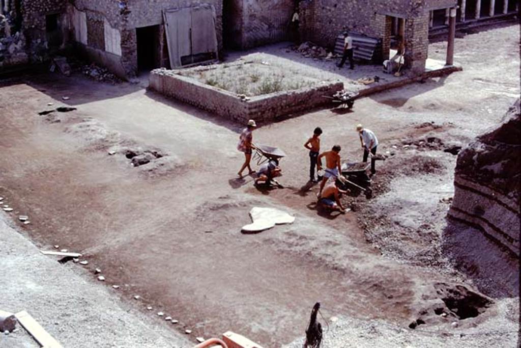Oplontis, 1975. Looking south-west at east end of north garden, across line of four tree-root-cavities. Photo by Stanley A. Jashemski.
Source: The Wilhelmina and Stanley A. Jashemski archive in the University of Maryland Library, Special Collections (See collection page) and made available under the Creative Commons Attribution-Non Commercial License v.4. See Licence and use details. J75f0164