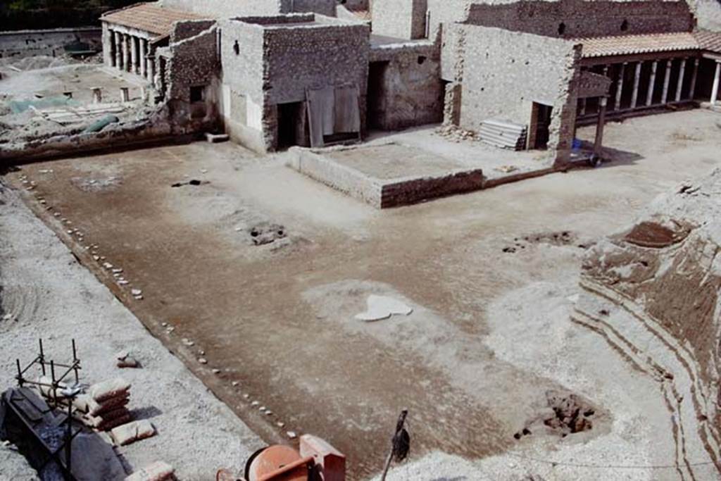 Oplontis, 1975. Looking south-west across east end of cleaned north garden, and four tree-root cavities. Photo by Stanley A. Jashemski.
Source: The Wilhelmina and Stanley A. Jashemski archive in the University of Maryland Library, Special Collections (See collection page) and made available under the Creative Commons Attribution-Non Commercial License v.4. See Licence and use details. J75f0219