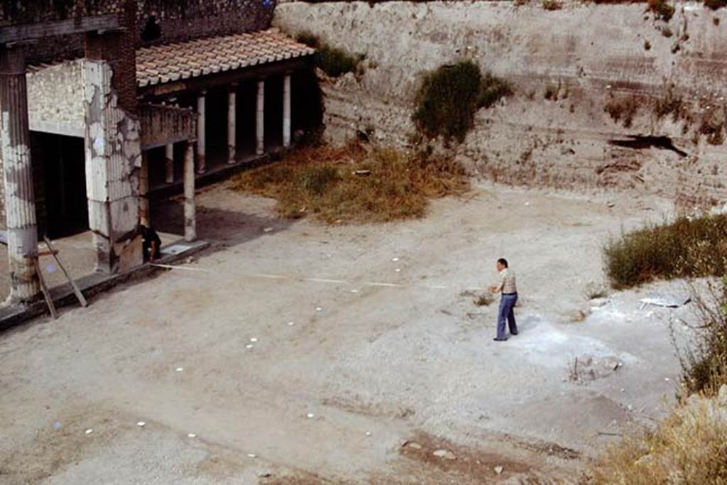 Oplontis, 1975. Looking south-west across west side of north garden, with root cavities found at the sides of the paths. Photo by Stanley A. Jashemski.
Source: The Wilhelmina and Stanley A. Jashemski archive in the University of Maryland Library, Special Collections (See collection page) and made available under the Creative Commons Attribution-Non Commercial License v.4. See Licence and use details. J75f0215