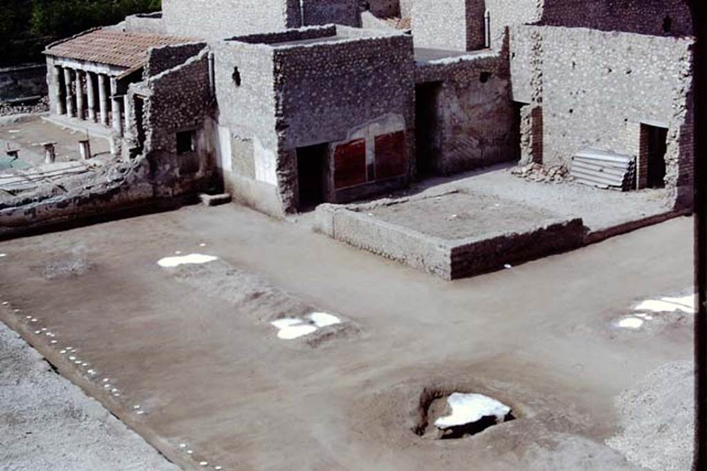 Oplontis, 1975. Looking south-west at east end of north garden. Photo by Stanley A. Jashemski.
Source: The Wilhelmina and Stanley A. Jashemski archive in the University of Maryland Library, Special Collections (See collection page) and made available under the Creative Commons Attribution-Non Commercial License v.4. See Licence and use details. J75f0459
