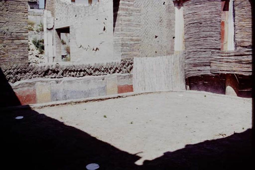 Oplontis, 1975. Area 20, the enclosed garden, looking towards the north-east corner.
In the north-west, north-east and south-west corners a root cavity was found.
There was not one found in the south-east corner as this would have blocked the entrance to the garden. Photo by Stanley A. Jashemski.
Source: The Wilhelmina and Stanley A. Jashemski archive in the University of Maryland Library, Special Collections (See collection page) and made available under the Creative Commons Attribution-Non Commercial License v.4. See Licence and use details. J75f0524