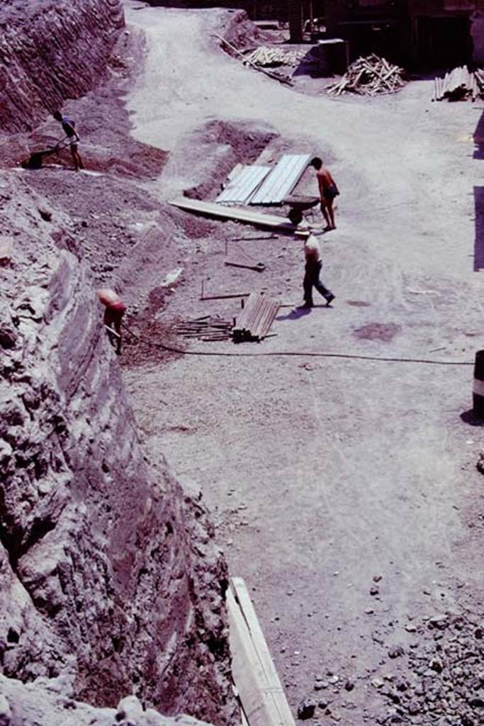 Oplontis, 1977. Looking south along area 60, before excavation and reconstruction.
Photo by Stanley A. Jashemski.
Source: The Wilhelmina and Stanley A. Jashemski archive in the University of Maryland Library, Special Collections (See collection page) and made available under the Creative Commons Attribution-Non Commercial License v.4. See Licence and use details. J77f0120