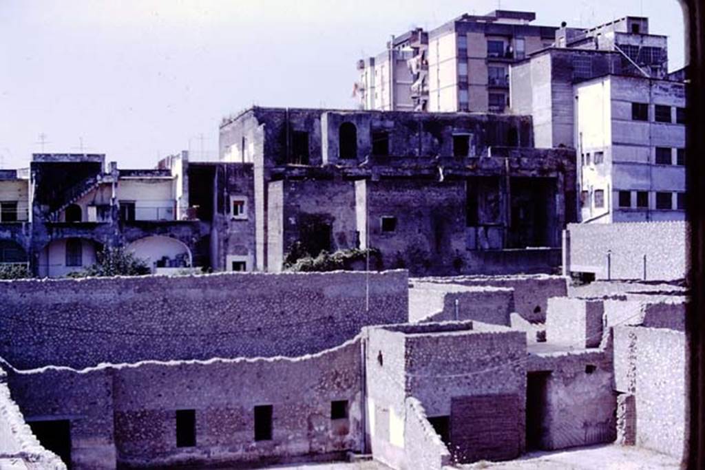 Oplontis, 1977. Area 56, looking towards south side of the east end of the north garden, on the right is the doorway to room 55, and corridor 52. Photo by Stanley A. Jashemski.
Source: The Wilhelmina and Stanley A. Jashemski archive in the University of Maryland Library, Special Collections (See collection page) and made available under the Creative Commons Attribution-Non Commercial License v.4. See Licence and use details. J77f0178