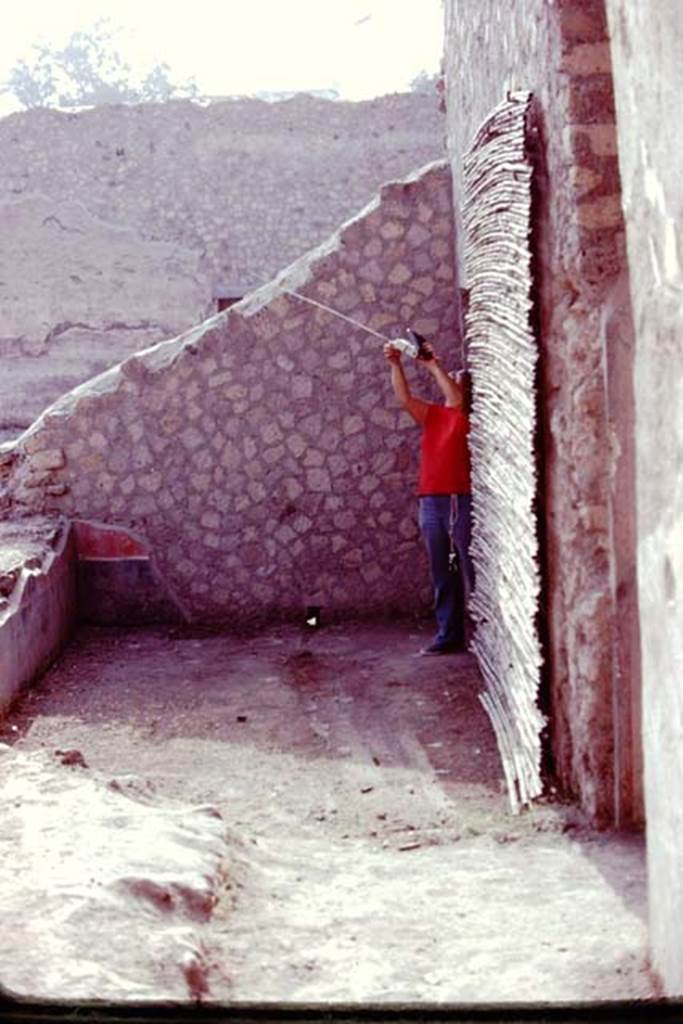 Oplontis, 1977. Room 57, looking east. Photo by Stanley A. Jashemski.
Source: The Wilhelmina and Stanley A. Jashemski archive in the University of Maryland Library, Special Collections (See collection page) and made available under the Creative Commons Attribution-Non Commercial License v.4. See Licence and use details. J77f0292
