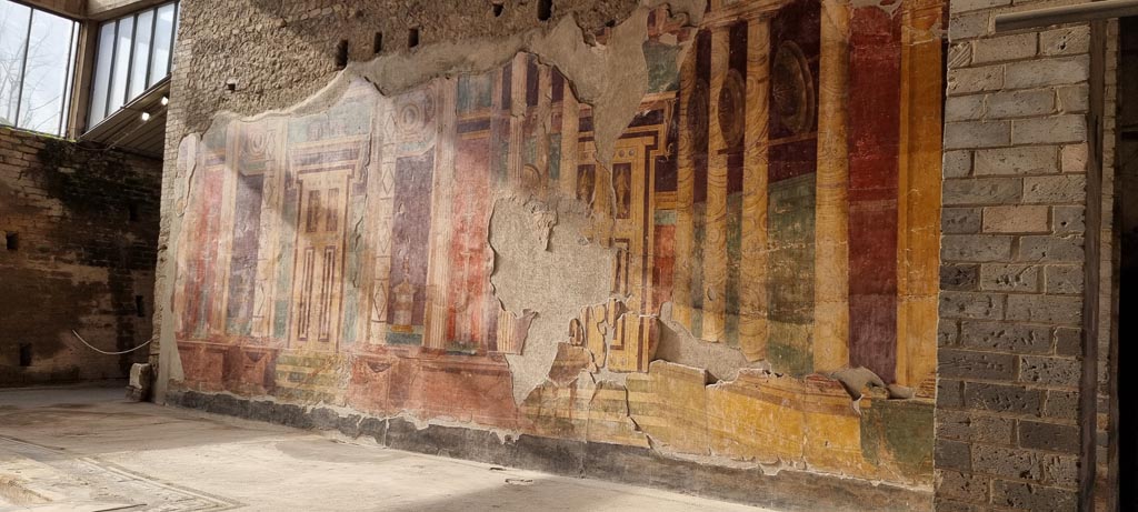 Oplontis Villa of Poppea, January 2023. Room 5, looking south along west wall of atrium. Photo courtesy of Miriam Colomer.
