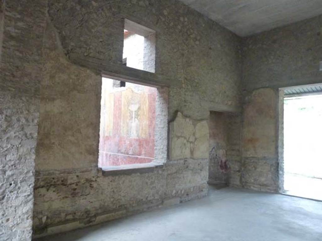Oplontis Villa of Poppea, September 2015. Room 65, north wall, looking north-east towards window into room 68.