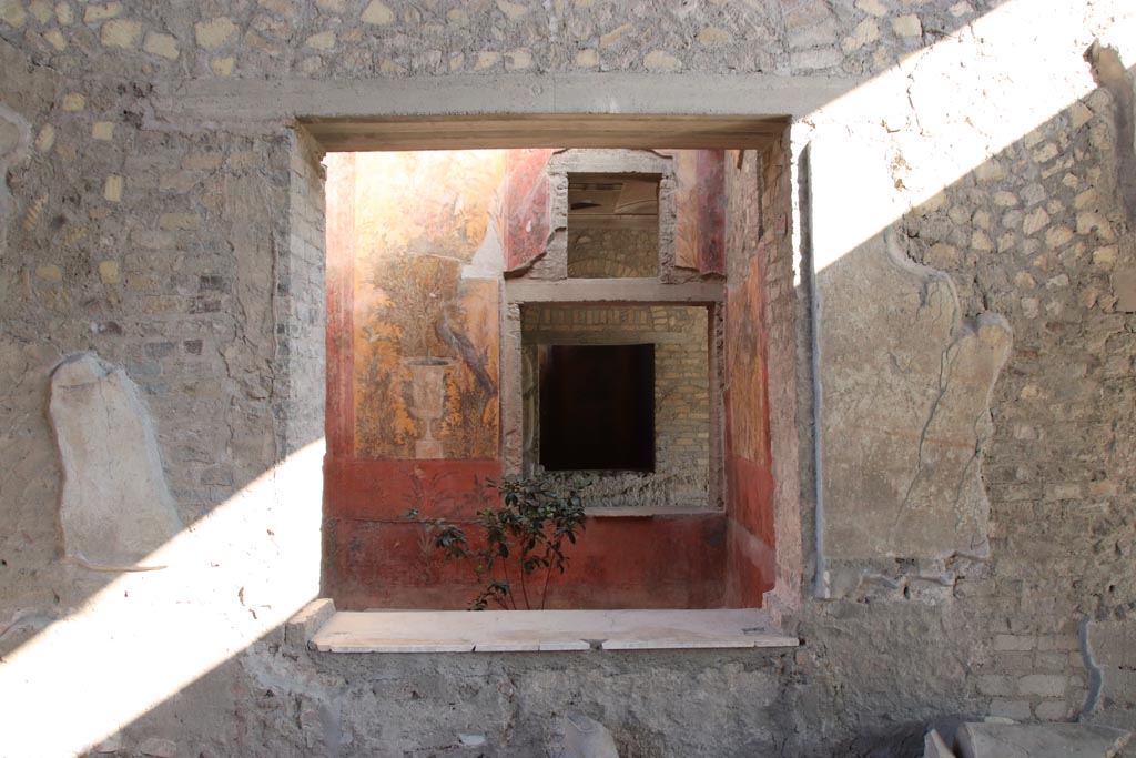 Oplontis Villa of Poppea, October 2022.
Room 69, north wall with window into room 70, and through to window into room 73/74. Photo courtesy of Klaus Heese.