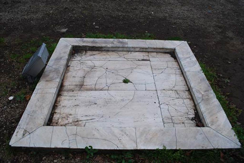 Oplontis Villa of Poppea, February 2009.
Room 92, the terrace at south end of swimming pool, looking north over the small impluvium like marble feature.
Photo courtesy of Drew Baker - from the King's College London, Villa of Oplontis Archive.