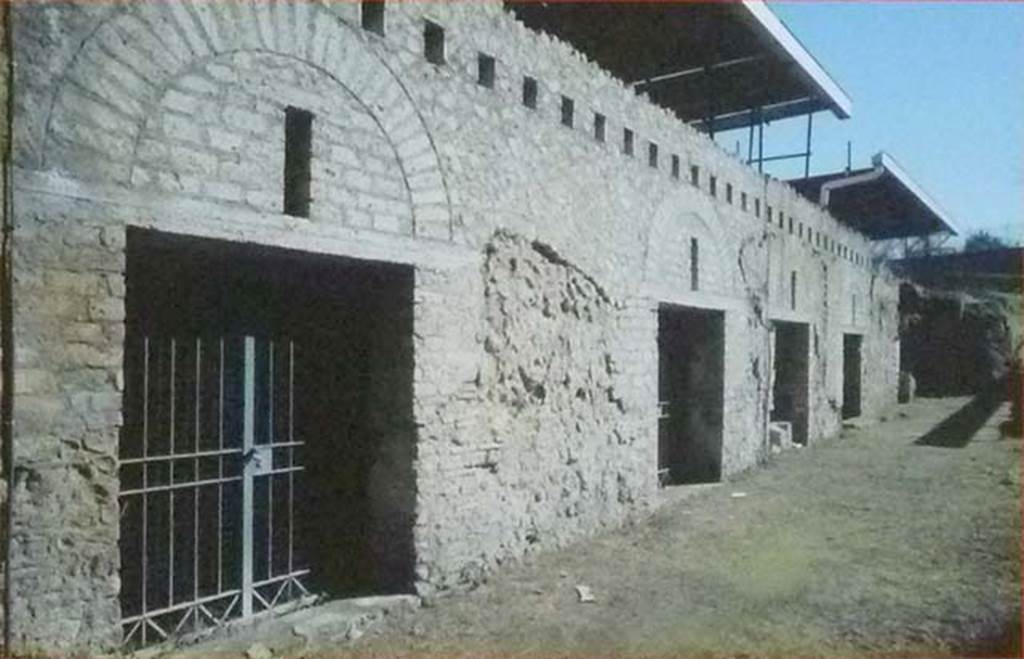 Villa of L Crassius Tertius. May 2011. South side. Looking east along area 44 past rooms 42, 43, 8bis and 10. 
The south side is bounded by a street by which the products of the business would have been distributed. 
Photo courtesy of Michael Binns.
