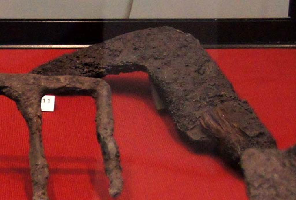 Gragnano, Villa rustica in Località Carmiano, Villa A. Billhook found in room 4.
Stabiae Antiquarium, inventory number 63416
Detail from photo courtesy of Margaret Hicks.