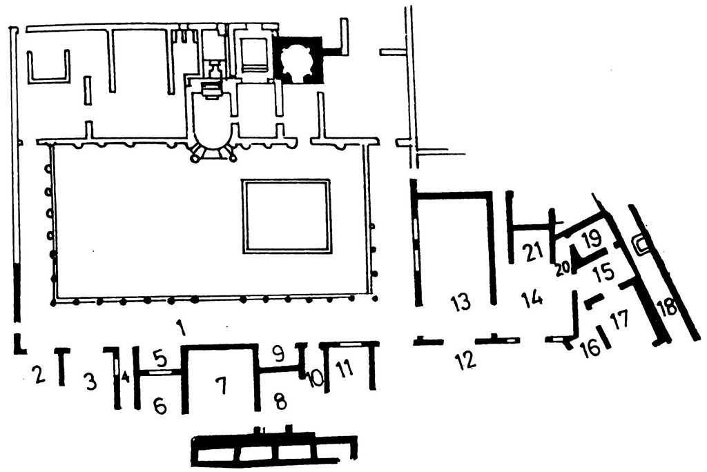 La pianta edificio è tratta da Além de Pompeia. Riscoprendo il fascino di Stabiae, a cura di L. Jacobelli, Castellammare di Stabia 2012, p. 130.