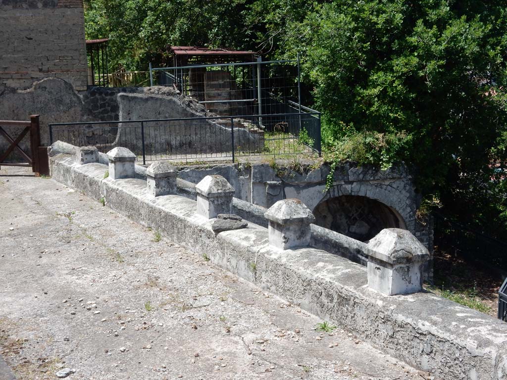 Stabiae, Villa Arianna, June 2019.
Looking towards remains of corridor I and rooms P, Q and V, at rear of north-east corner of peristyle. Photo courtesy of Buzz Ferebee.