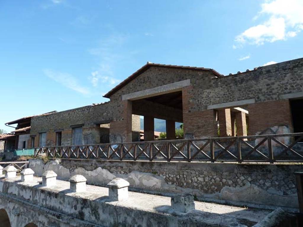 Stabiae, Villa Arianna, September 2015. Looking south-east towards room A in centre of loggia 54.