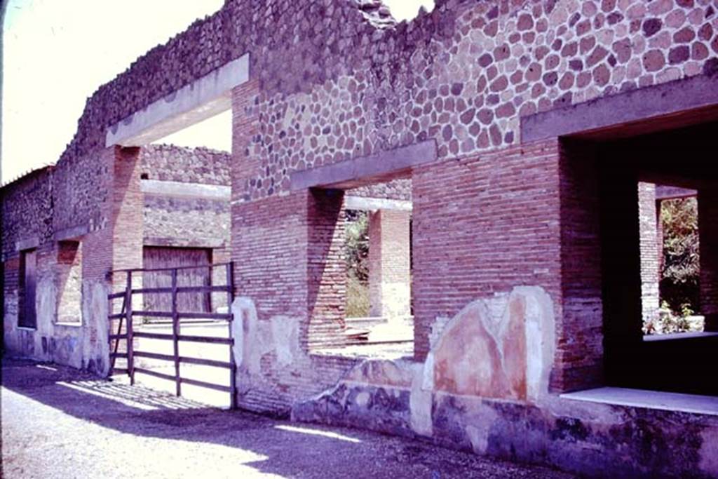 Stabiae, Villa Arianna, 1976. Looking south-east towards large entrance doorway to windowed exedra A.
On each side of the summer triclinium were windowed sunken gardens. Photo by Stanley A. Jashemski.
Source: The Wilhelmina and Stanley A. Jashemski archive in the University of Maryland Library, Special Collections (See collection page) and made available under the Creative Commons Attribution-Non Commercial License v.4. See Licence and use details.
J76f0523
