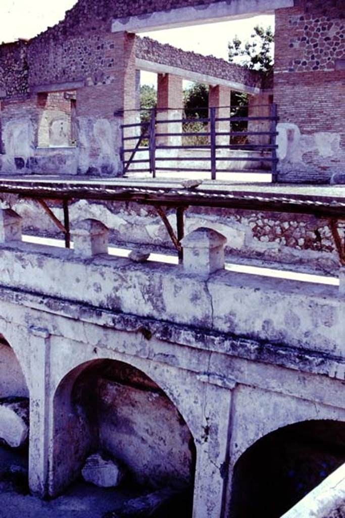 Stabiae, Villa Arianna, 1976. Doorway to the large summer triclinium/exedra, above the arched wall on the terrace. Photo by Stanley A. Jashemski.
Source: The Wilhelmina and Stanley A. Jashemski archive in the University of Maryland Library, Special Collections (See collection page) and made available under the Creative Commons Attribution-Non Commercial License v.4. See Licence and use details. J76f0518