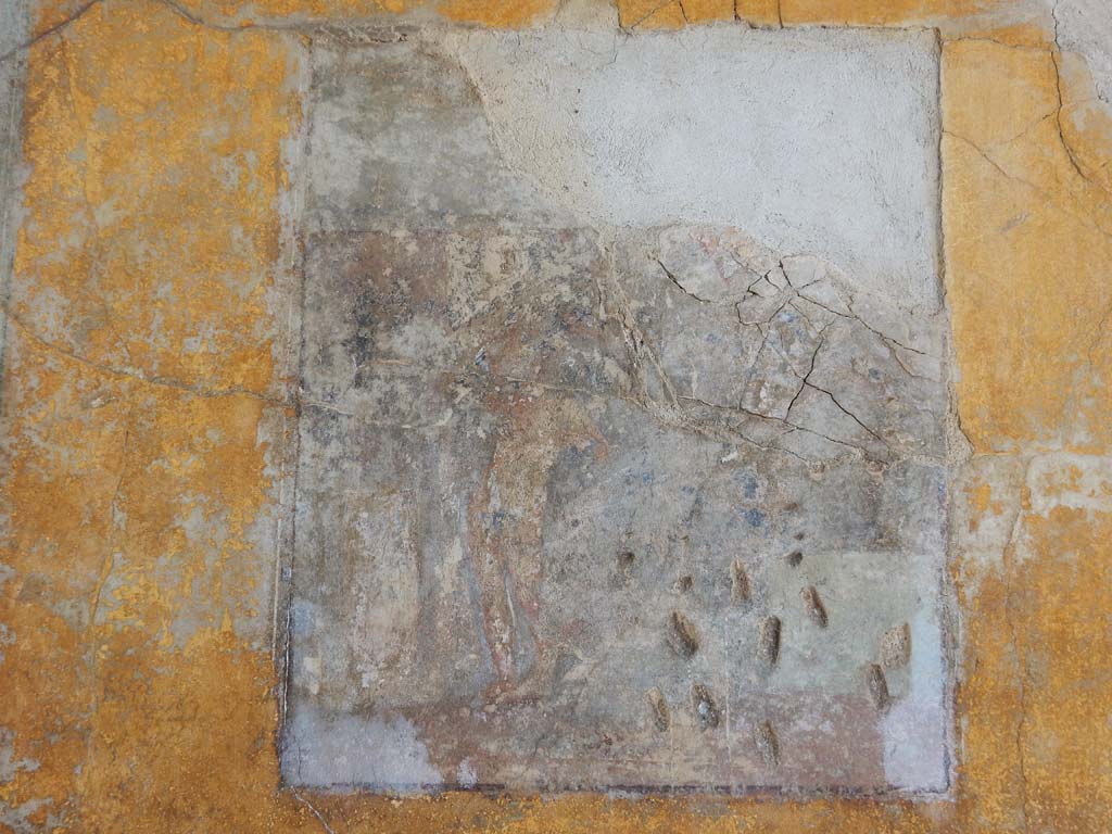 Stabiae, Villa Arianna, June 2019. Room 7, central wall painting from north end of west wall.
Photo courtesy of Buzz Ferebee.