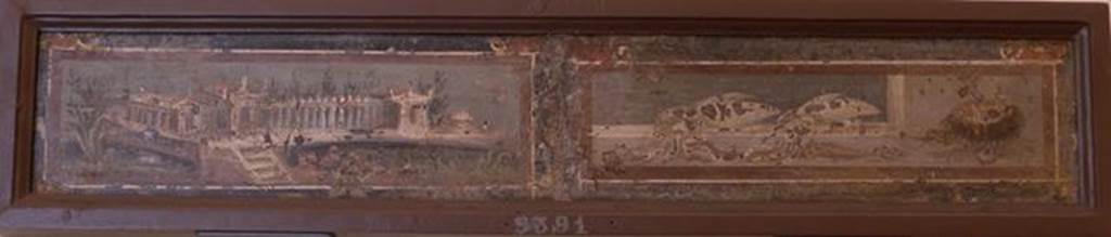 Stabiae, Villa Arianna, found 15th March 1760. Room 7, two paintings, one of architectural marine landscape and the other a still life with two cuttlefish.
Now in Naples Archaeological Museum. Inventory number 9391.
See Sampaolo V. and Bragantini I., Eds, 2009. La Pittura Pompeiana. Electa: Verona, p. 459.
See Pagano, M. and Prisciandaro, R., 2006. Studio sulle provenienze degli oggetti rinvenuti negli scavi borbonici del regno di Napoli. Naples: Nicola Longobardi, p. 245.