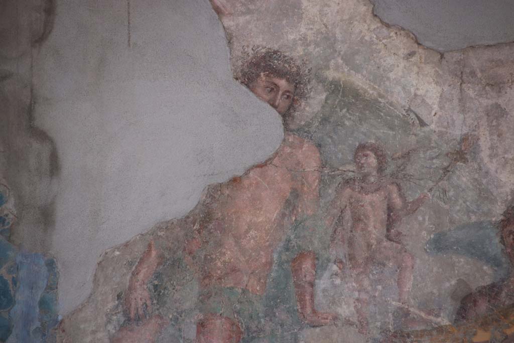 Stabiae, Villa Arianna, September 2021.
Room 3, detail of painting of Dionysus, in centre of south wall. Photo courtesy of Klaus Heese.