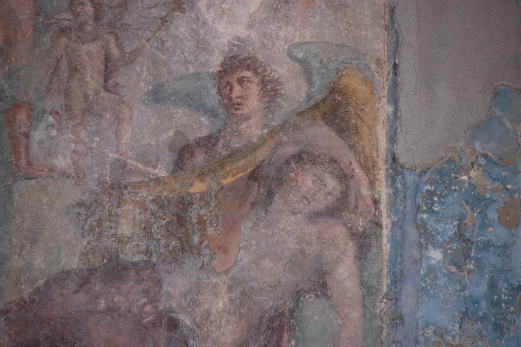 Stabiae, Villa Arianna, September 2021.
Room 3, detail from painting showing Ariadne sleeping, from south wall. Photo courtesy of Klaus Heese.