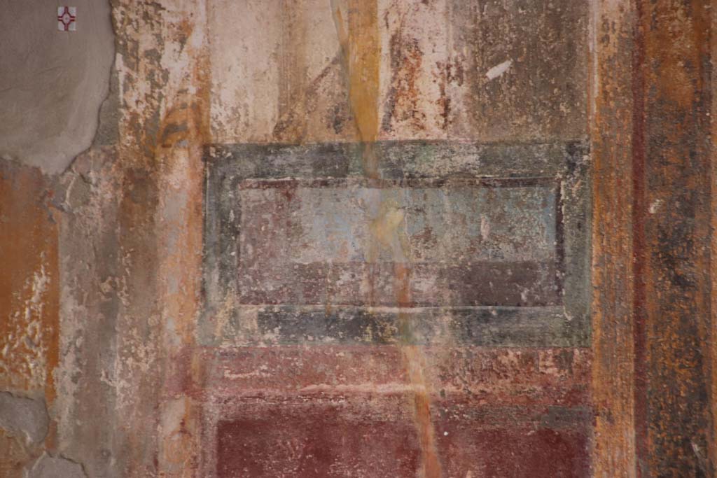 Stabiae, Villa Arianna, October 2020.
Room 3, detail of painted panel on west wall on north side of central painting. Photo courtesy of Klaus Heese.