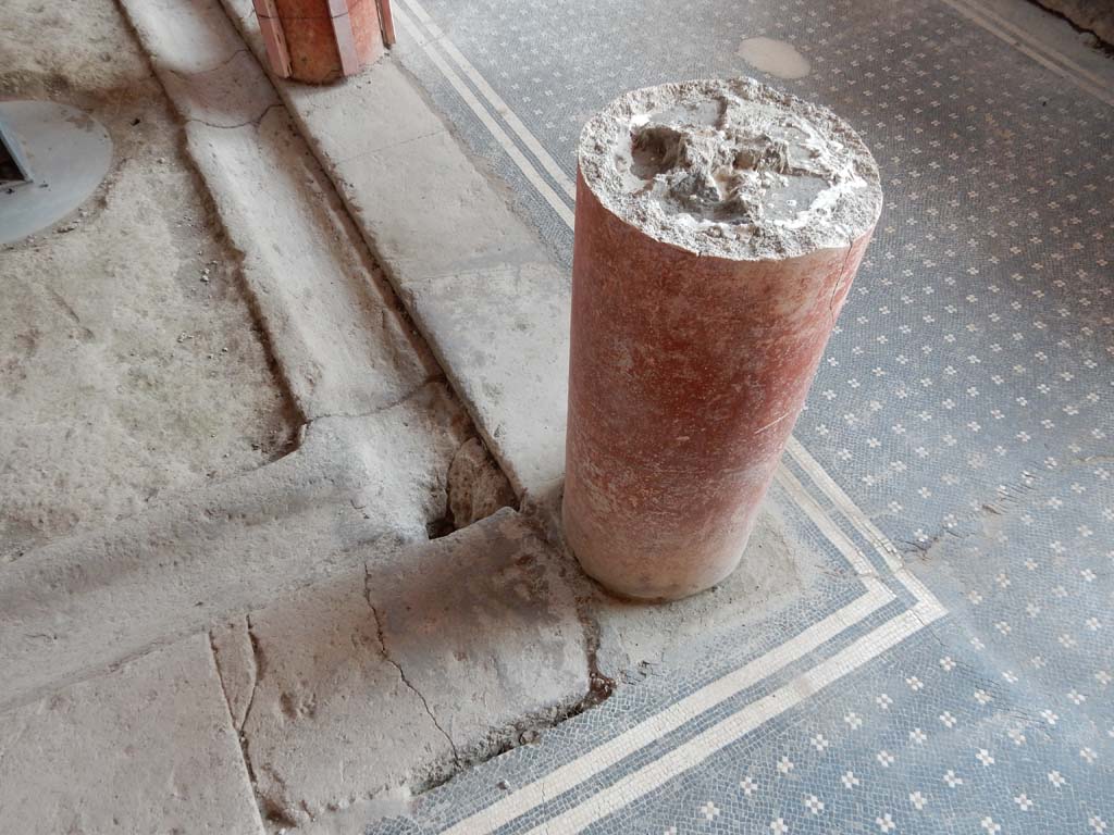 Stabiae, Villa Arianna, June 2019. W30, remains of column in north-west corner of small peristyle W29.
Photo courtesy of Buzz Ferebee.
