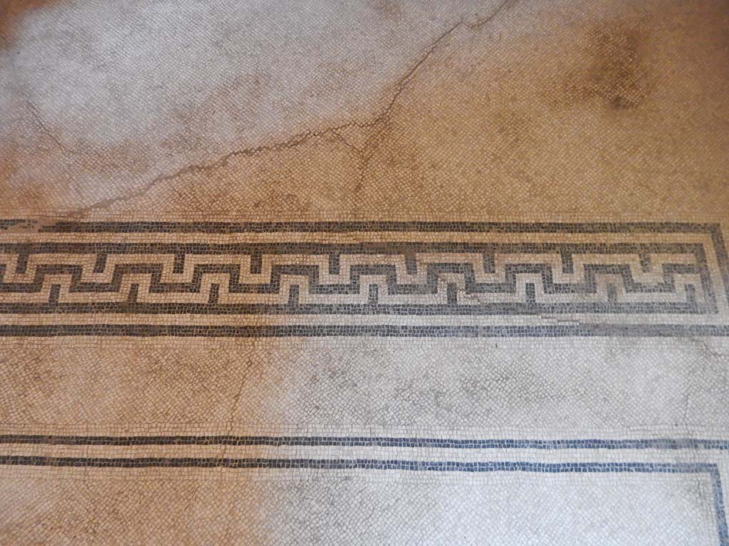 Stabiae, Villa Arianna, June 2019. W.28, detail of mosaic threshold to alcove at west end.
Photo courtesy of Buzz Ferebee.