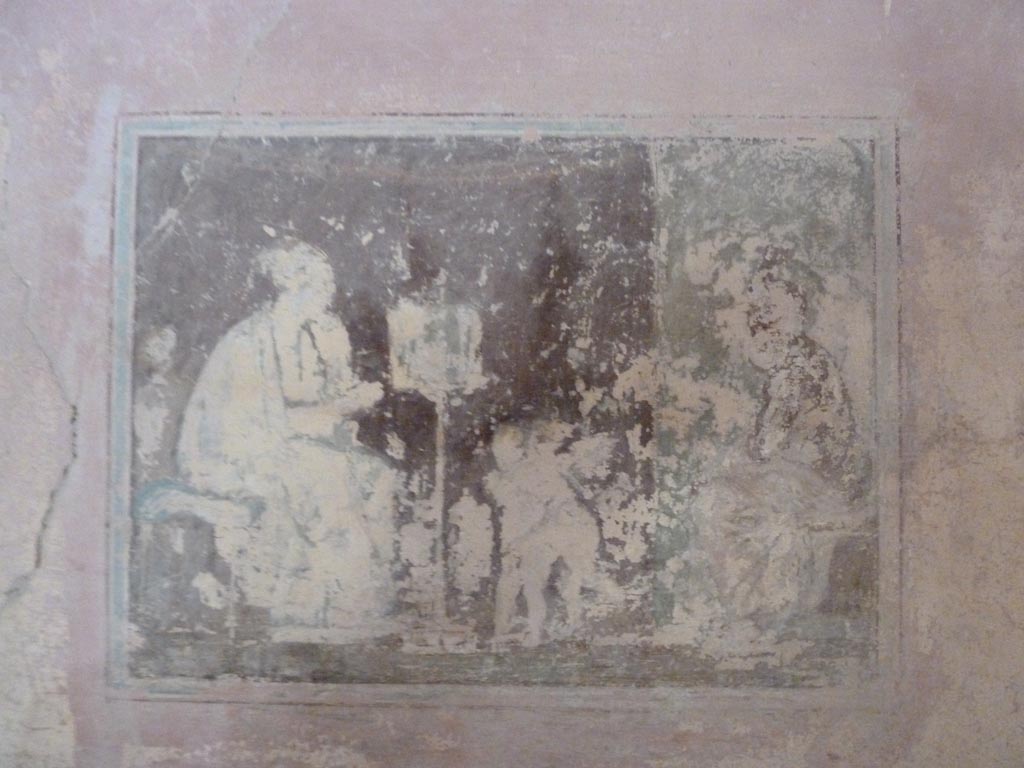 Stabiae, Villa Arianna, September 2015. W.28, painting of Cupid Seller, from east wall.