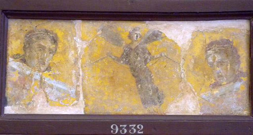 Stabiae, Villa Arianna, found 16th June 1759. Room W.28.
Painting of winged Psyche with outstretched arms holding a ribbon, also two heads.
Now in Naples Archaeological Museum. Inventory number 9332.
See Pagano, M. and Prisciandaro, R., 2006. Studio sulle provenienze degli oggetti rinvenuti negli scavi borbonici del regno di Napoli. Naples: Nicola Longobardi, p. 242.