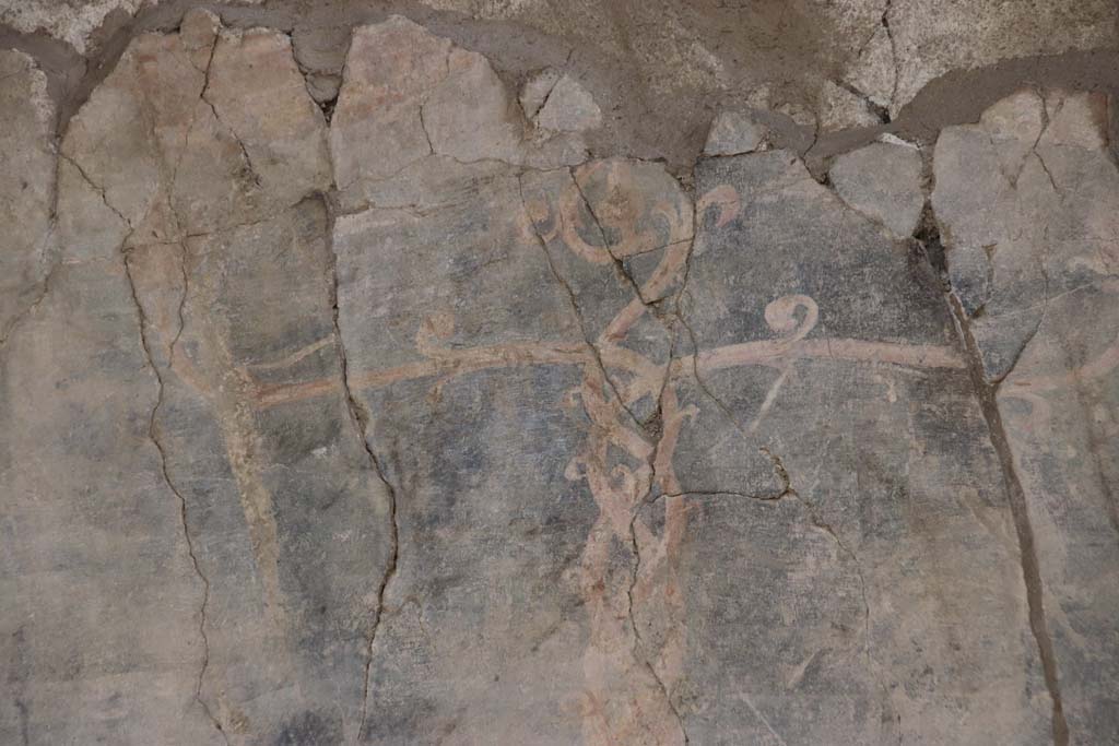 Stabiae, Villa Arianna, September 2021.
W.22, west portico of courtyard, detail of painted decoration between rooms W.26 and corridor W.27. Photo courtesy of Klaus Heese.