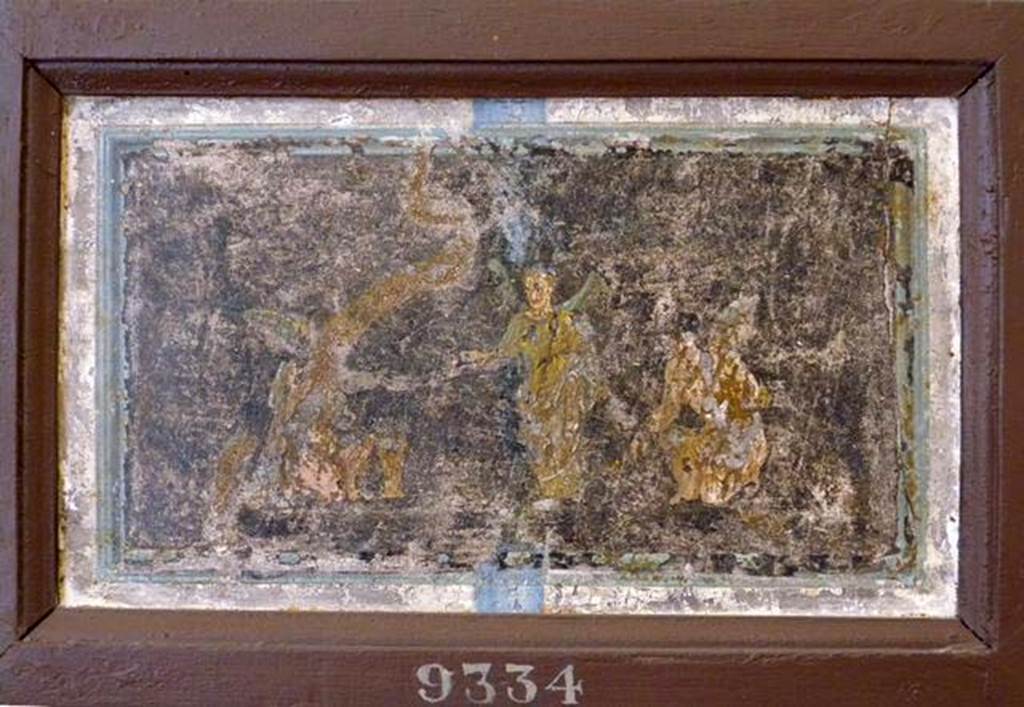 Stabiae, Villa Arianna, found 6th August 1759. Room W.25 or W.28. Painting of a group of psyche.
Now in Naples Archaeological Museum. Inventory number 9334.
See Pagano, M. and Prisciandaro, R., 2006. Studio sulle provenienze degli oggetti rinvenuti negli scavi borbonici del regno di Napoli. Naples: Nicola Longobardi, p. 242.
See Sampaolo V. and Bragantini I., Eds, 2009. La Pittura Pompeiana. Electa: Verona, p. 484.