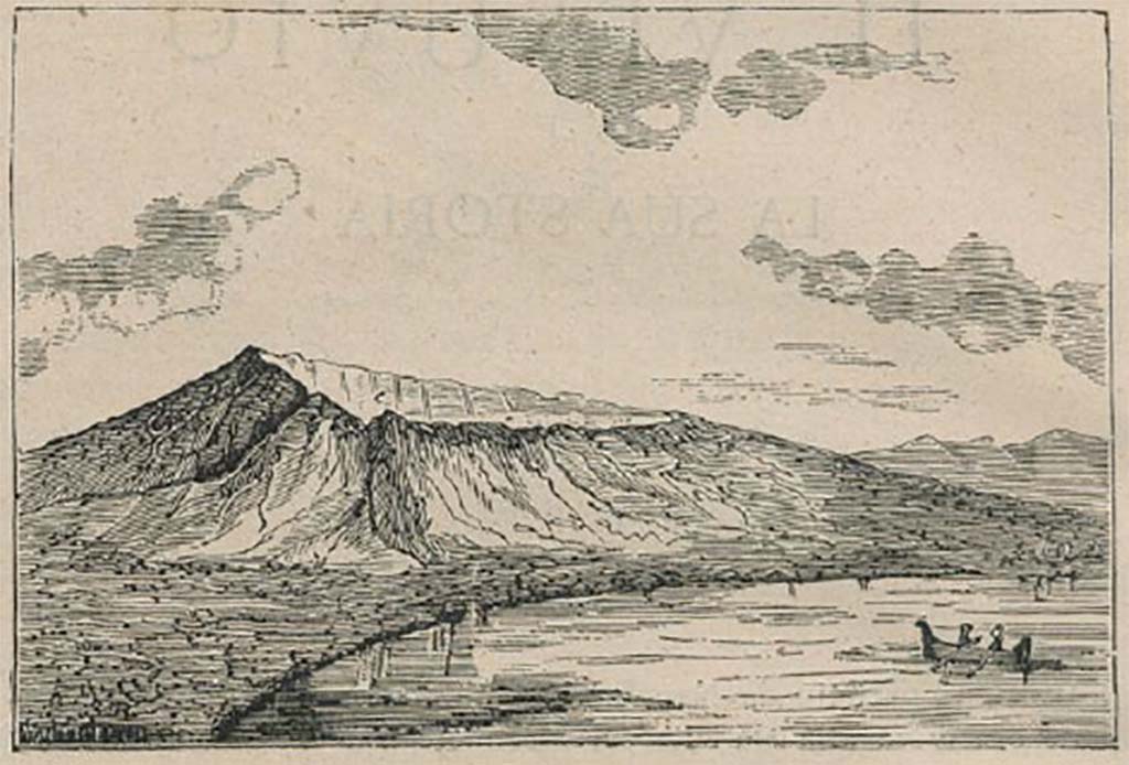 Vesuvius at the time of Spartacus and Strabone. 1880 drawing by Luigi Palmieri.
See Palmieri L., 1880. Il Vesuvio e la sua storia. Milano: Tipografia Faverio, fig. 3.
See book on E-RARA