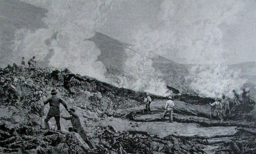 Vesuvius eruption, July 1895 the lava flow covering the route of the Funicular.
Photo from L’illustration: Samedi 20 Juillet 1895.