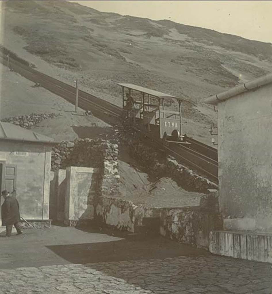 Vesuvius Funicular railway. The car Etna at the lower station c.1902-1903.
Photo courtesy of Rick Bauer.